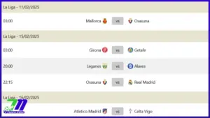 Lịch thi đấu La Liga tuần này (10-16/2/2025)